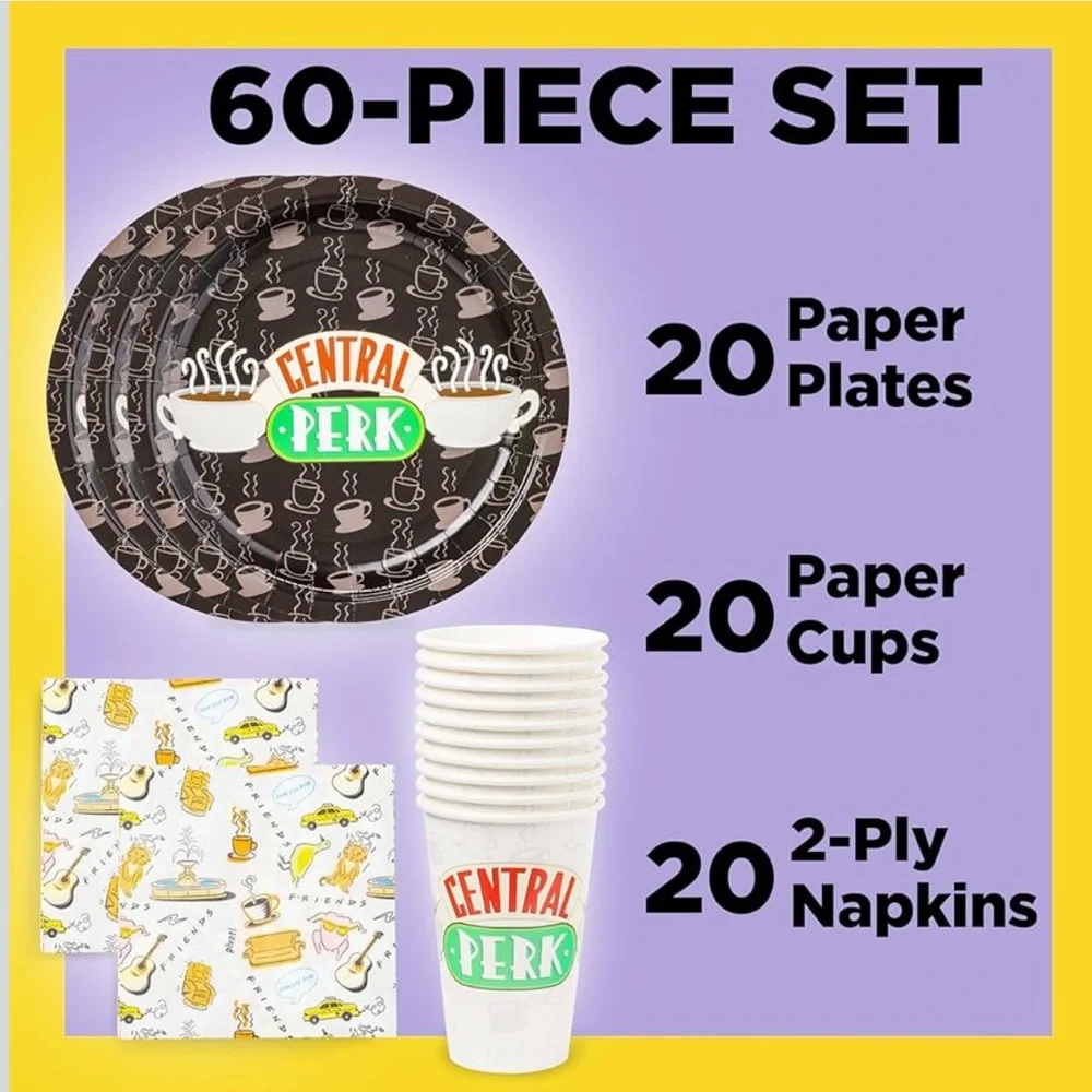 Silver Buffalo Friends Central Perk 60-Piece Party Tableware Set NIB